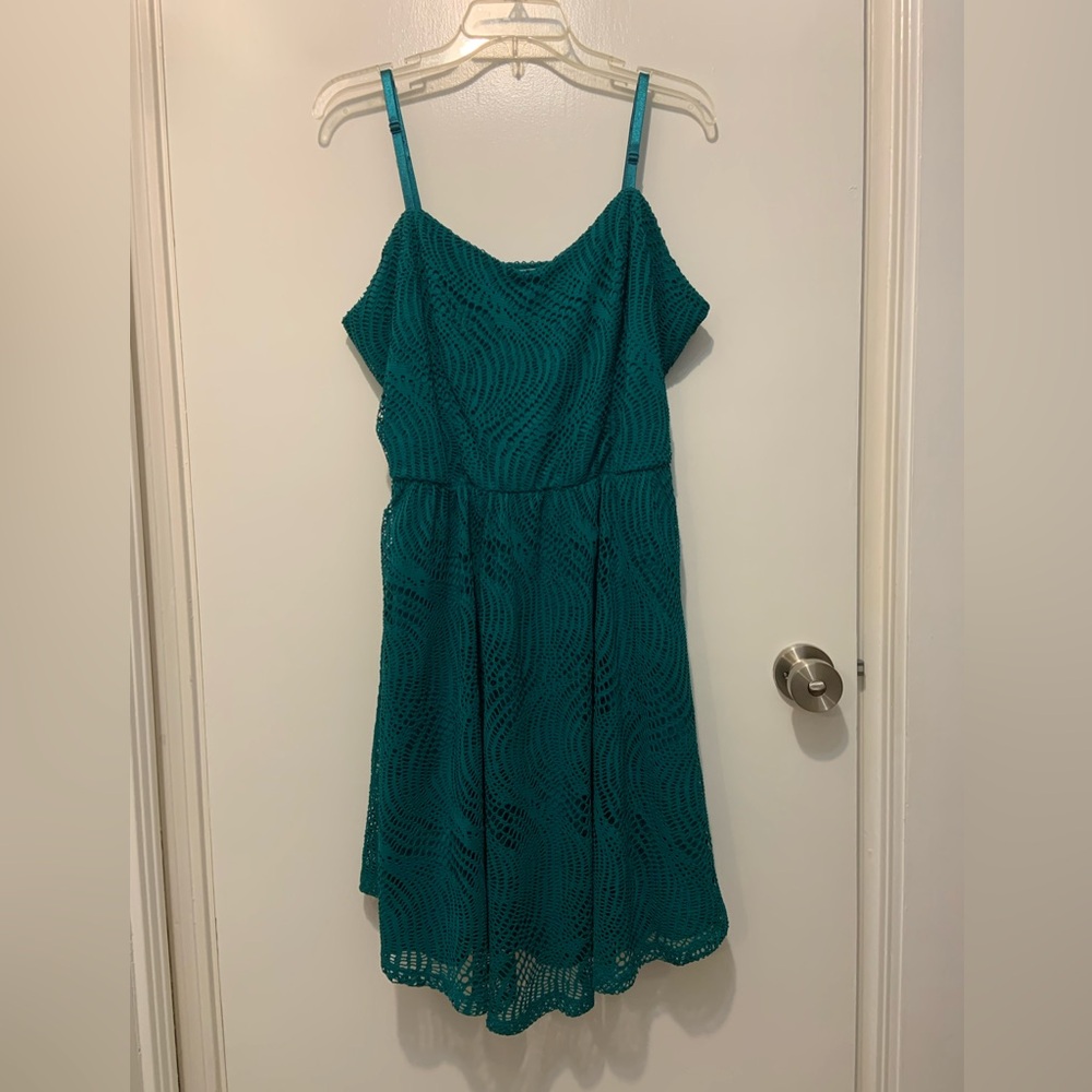 Teal Lace A-Line Spaghetti Strap Dress